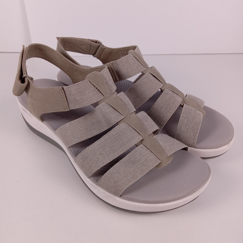 Clarks Cloudsteppers Arla Shaylie Strappy Wedge Sandals Gray 11 Comfort Summer